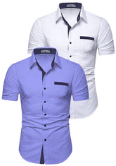 Mens Casual Half Sleeve Silver Button Shirt (Pack 2)